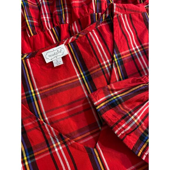 MUDPIE The Ashford Red Plaid Ruffle Tiered Vneck Top LARGE Puff Flounce Sleeve - Picture 7 of 8